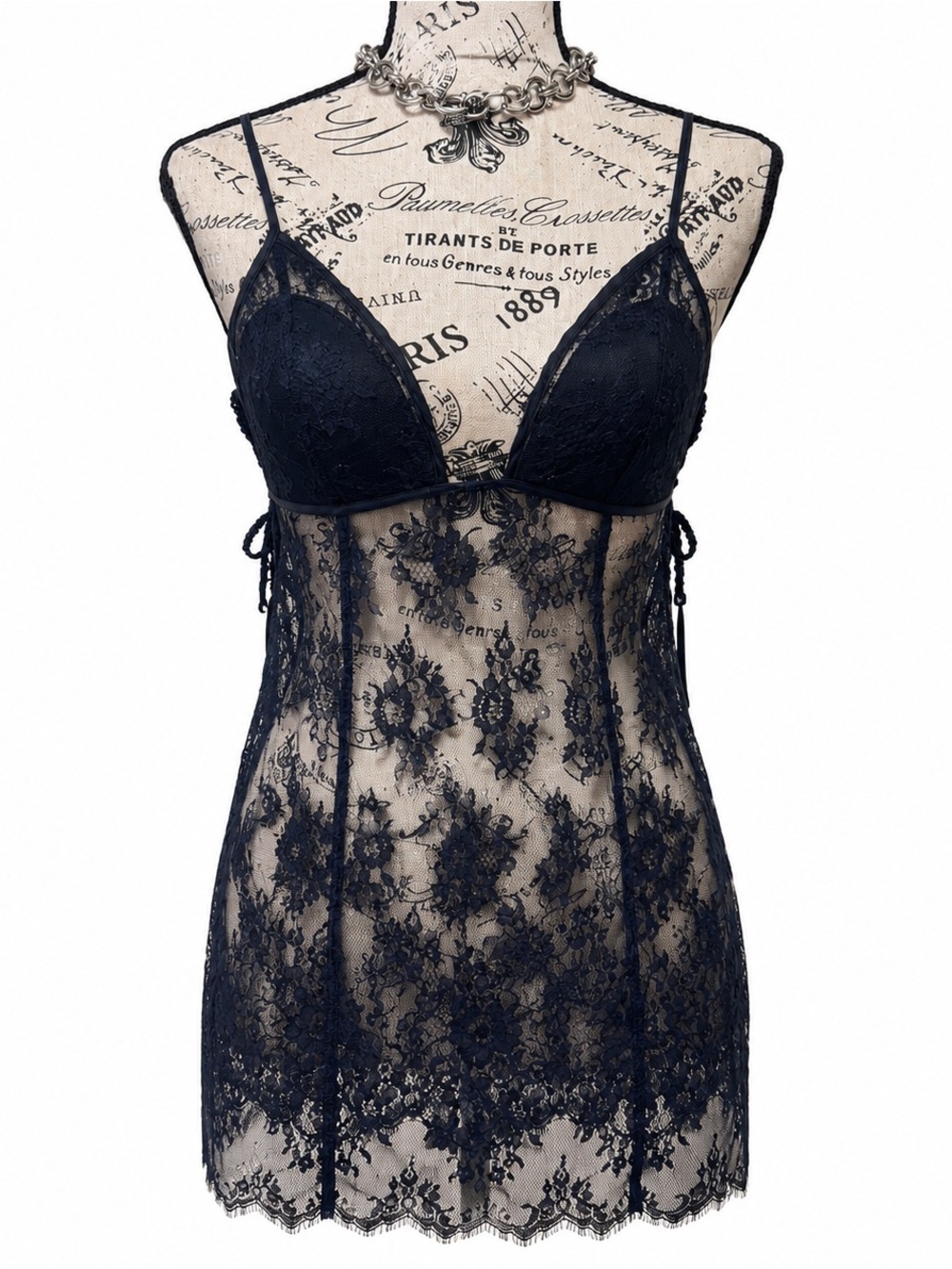 Victoria's Secret Navy Sheer Lace Chemise